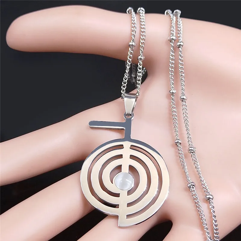 Whirlpool Cho Ku Rei Opal Stainless Steel Chain Necklace Reiki Protection Healing Chokurei Necklace Jewelry cadenas mujer N4242