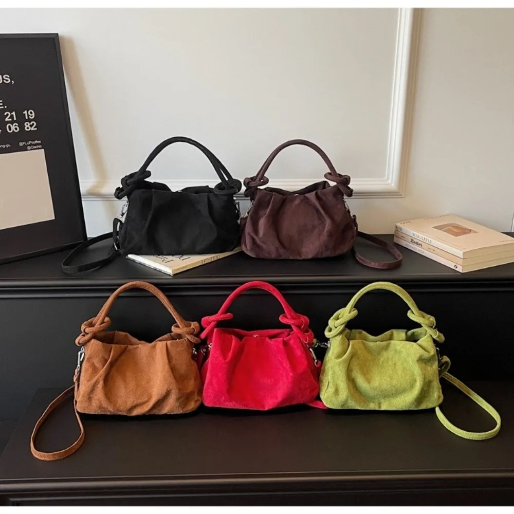 Retro Style Suede Leather Crossbody Bag Magnetic Closure Wrinkle Texture Fashion Handbag Soft Handle Commuting Bag for Women