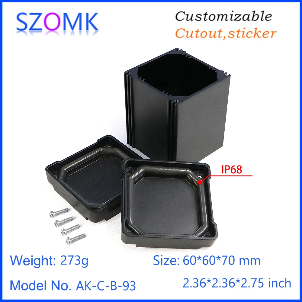 SZOMK Aluminum Enclosure IP65 Waterproof Customizable Aluminum case 60*60*70mm Length Changeable Solid Electronic protection