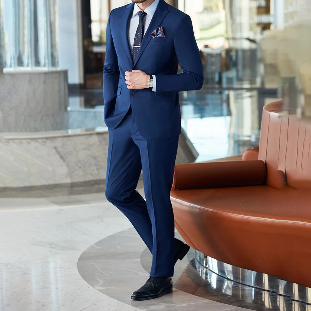 

Elegant Navy Blue Men Suits Single Breasted Business Blazer Fashion Flim Fit 2 Piece Jacket Pants Costume Homme Pour Mariage