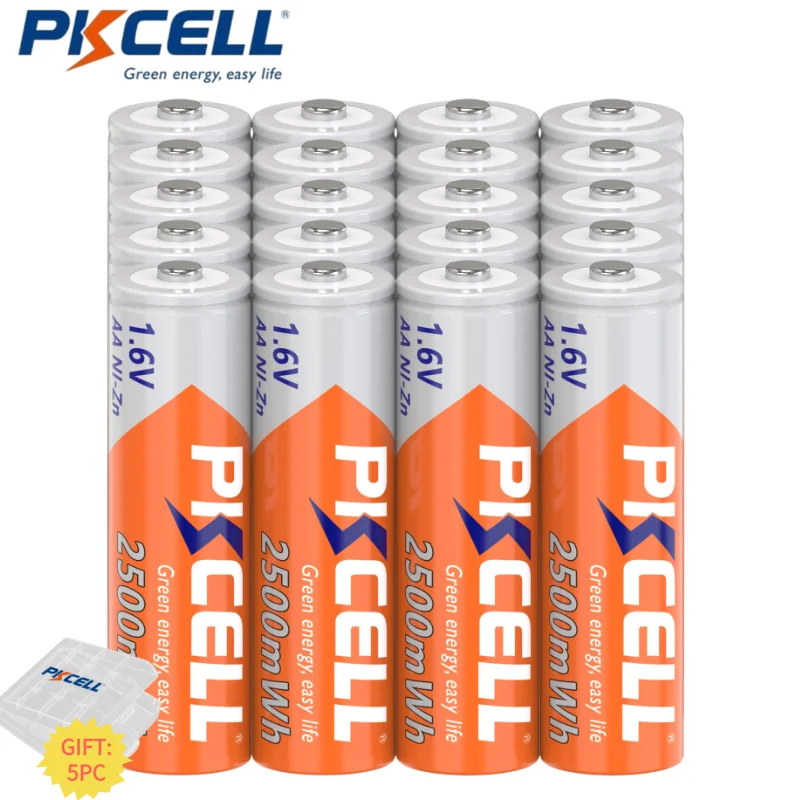 PKCELL 20PCS 2500mWh Nickel-Zinc Rechargeable Battery 1.6V Double A Battery High Performence Ni-Zn AA Batteries For RC Car Toys