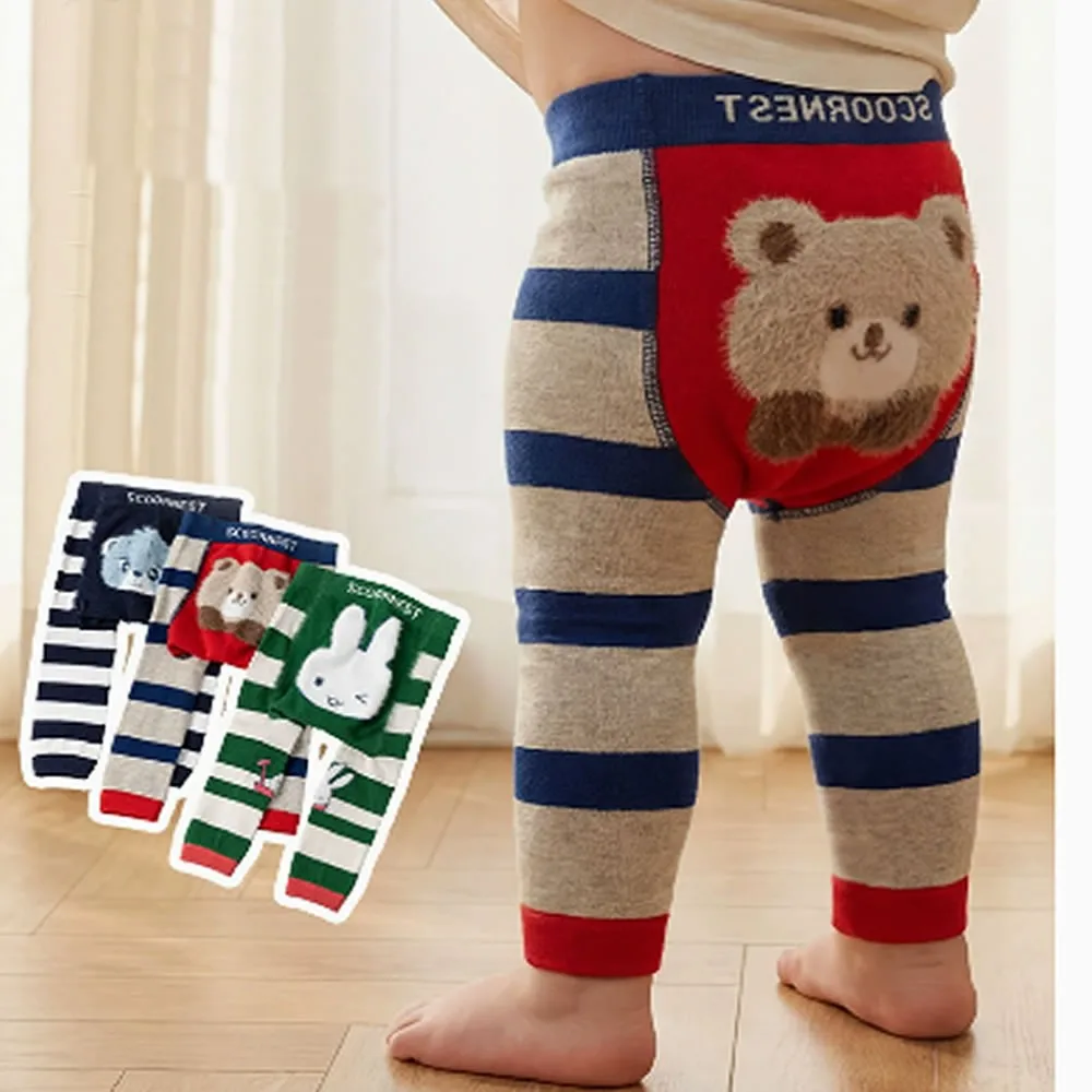 Boys and girls pantyhose wear bear-patterned nine-inch pants baby stocking striped cartoon animal letter big bottom pantyhose