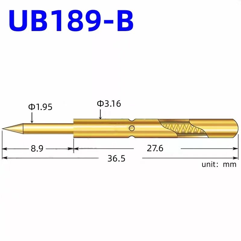 5/50PCS UB189-B Spring Test Probe Test Pin Pogo Pin PCB Test Tool 36.5mm Pin Dia 3.16mm Sharp Tip Dia 1.95mm Test Tool B Tip