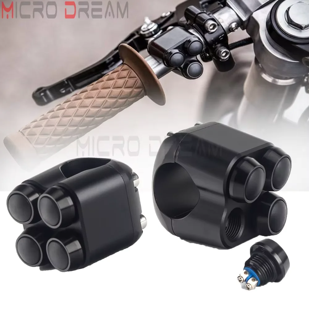 22mm 25mm benutzer definierte Motorrad Lenkersc halter schlanke Druckknopf für Harley Chopper Scrambler Cafe Racer Vintage Dreifach schalter