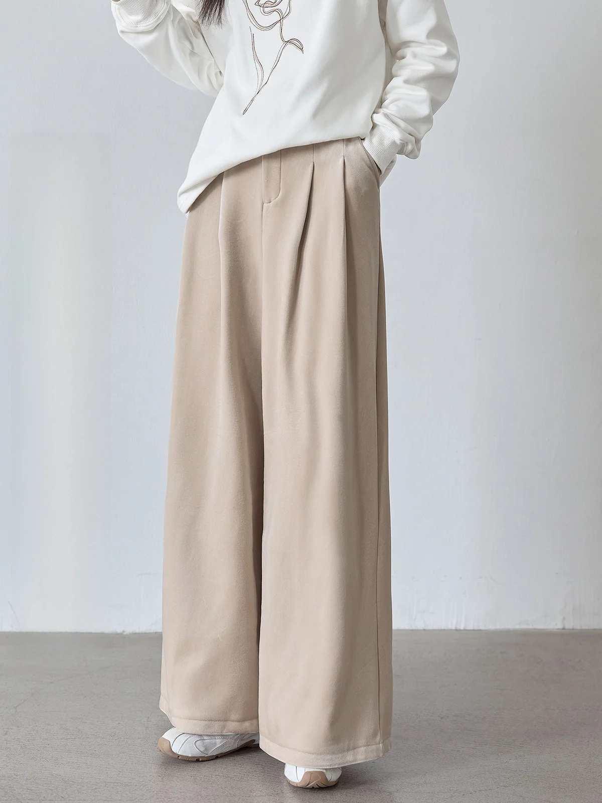 

Женские повседневные брюки с высокой талией, на флисовой подкладке, свободного кроя, универсальные, удобные, весенняя новинка Sle HUIXI Dstring