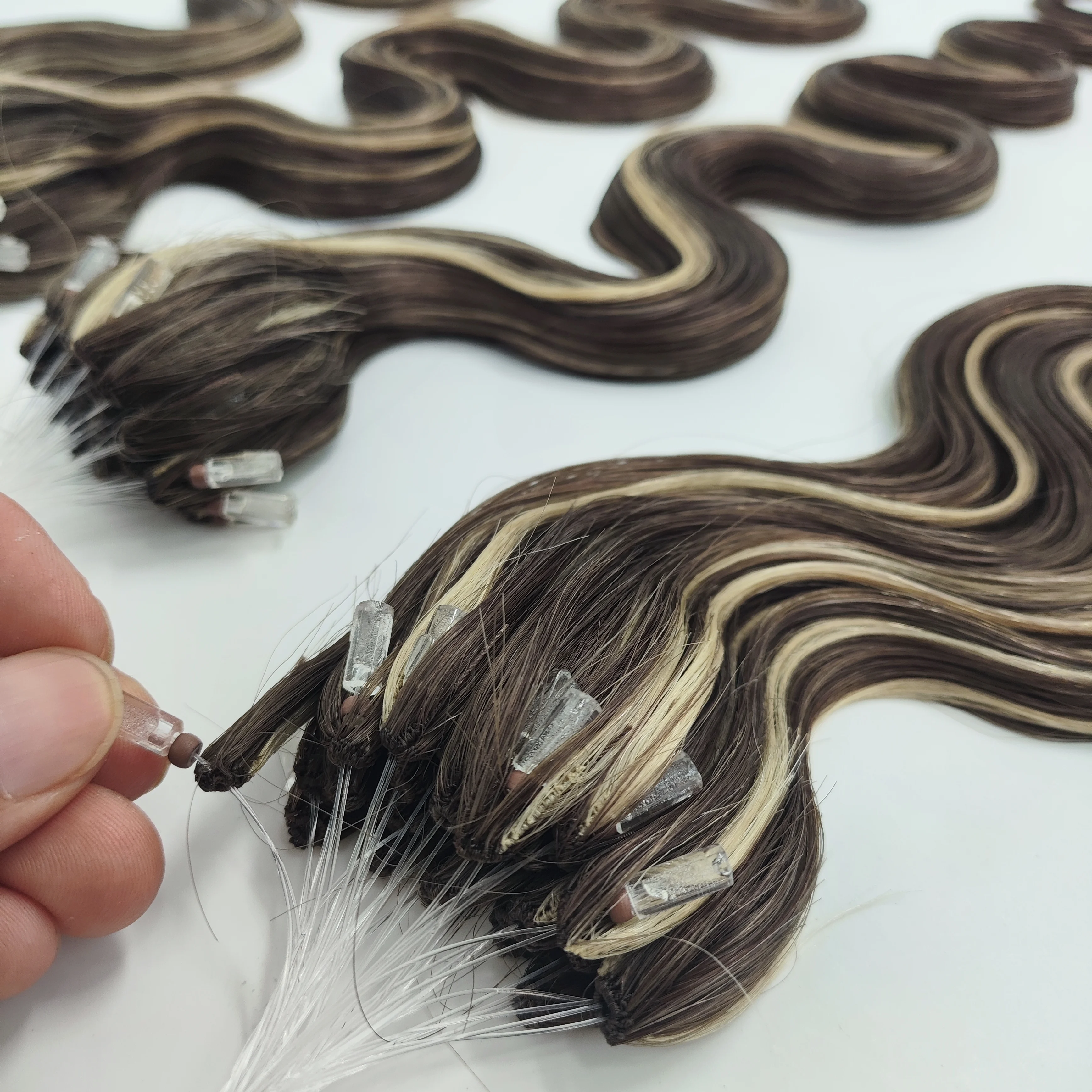 100 شعر بشري بكر عالي الجودة، شعر هندي خام مزدوج الجودة، وصلات شعر ريشة H6