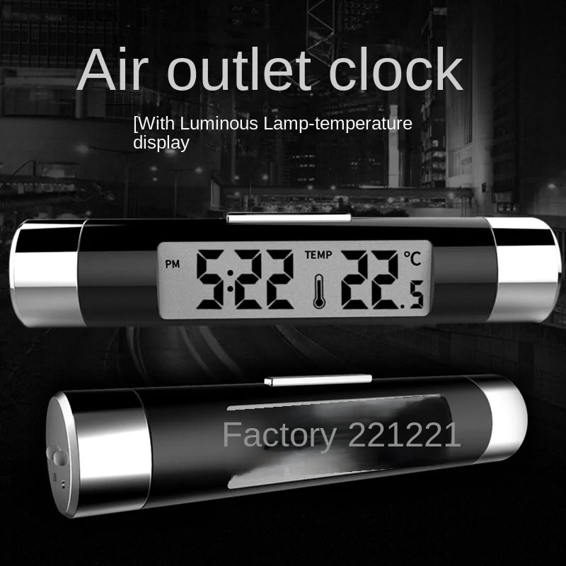 Car Air Outlet Thermometer Electronic Clock Time Led Digital Display Thermometer with Back Luminous Car Supplies