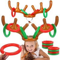 Inflatable Reindeer Antler Hat with Rings Toss Game Toy for Kids Adults Family Xmas Party Fun Multiplayer Game Decor Supplies