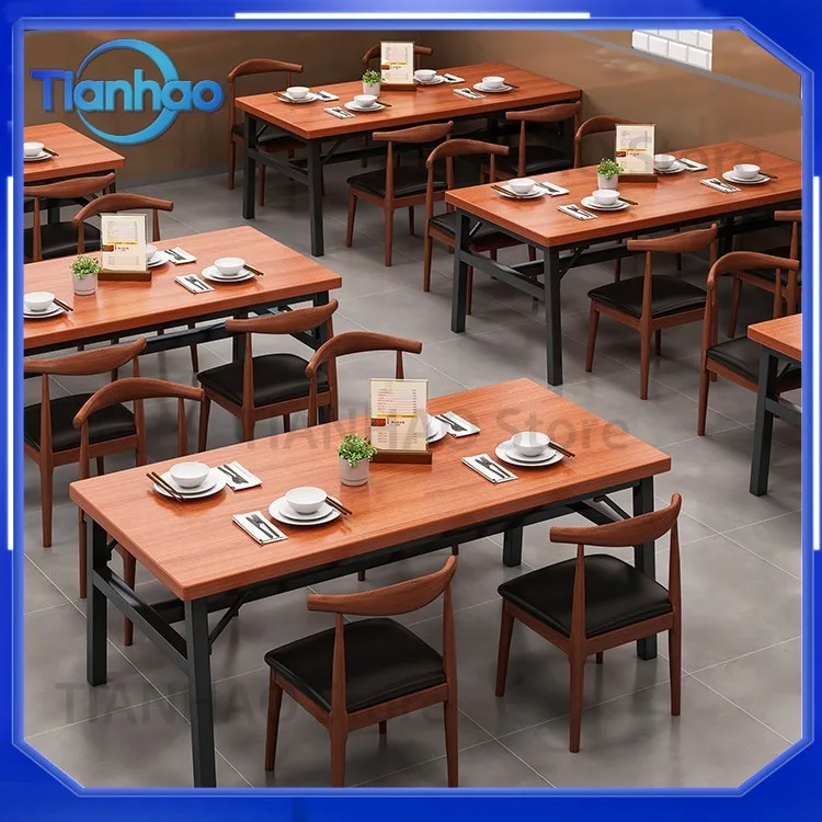 Restaurant Table and Chairs Set Rectangular Dining Table with 4 Chairs for Commercial Use Minimalist Meeting Table for Cafe