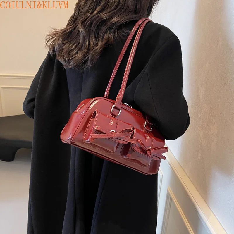 

Vintage Women Business Shoulder Bags Simple Ladies Commute Tote Bag Pu Leather Female Underarm Bag Burgundy Large Handbags Purse