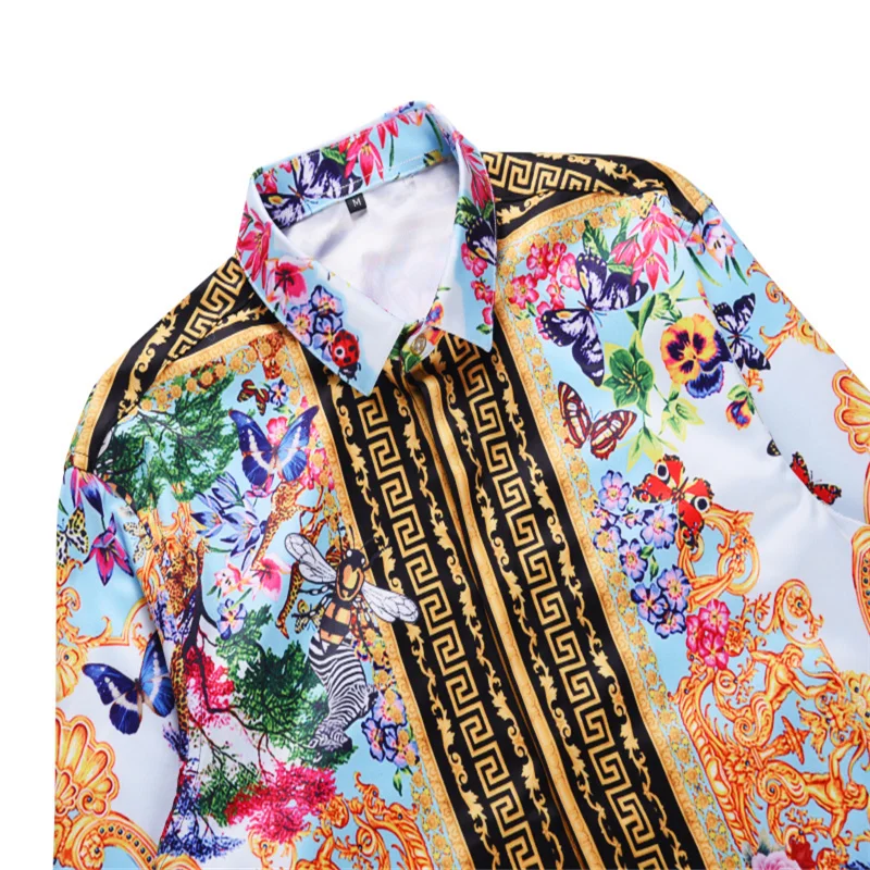 Clothing Branded Long Men\'s Sleeve Luxury Male Casual Slim Printed Oversized Fancy Vintage Hawaiian Dress Shirts Free Shipping