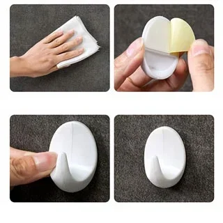 20/10pcsHook White Plastic  Hook  Kitchen Bathroom Sticky Holder Wall Door Hook White Plastic Oval Self Adhesive Hanger