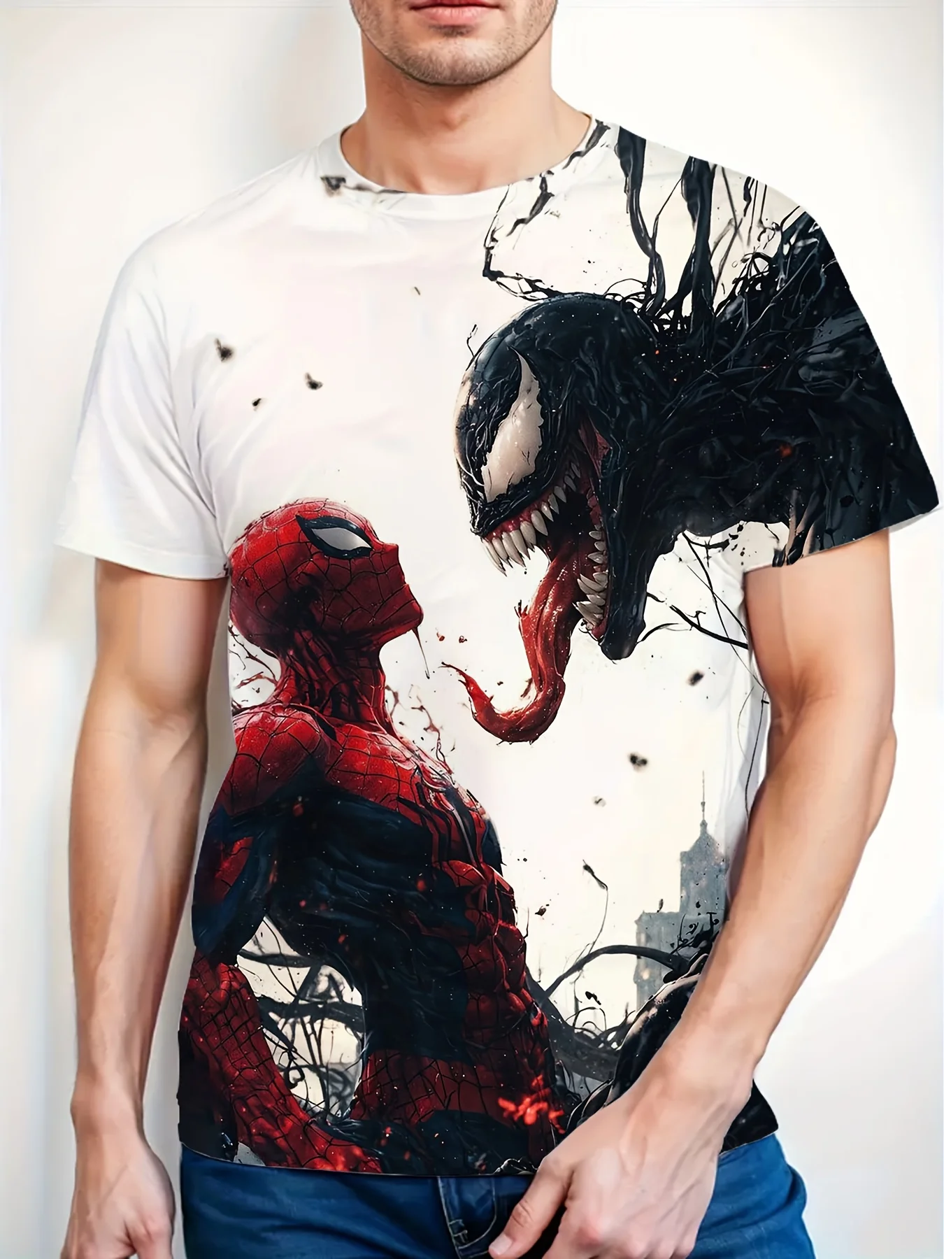 تي شيرت Marvel Men Venom بأكمام قصيرة تي شيرت خارق أنيمي تي شيرت Spider-Man