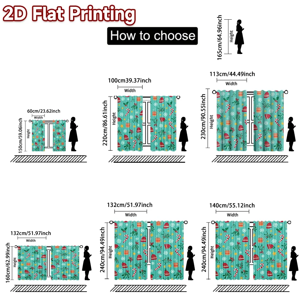 2D flat printing 2pcs Popular Christmas Curtains Christmas Festive Icons(3) Digitally printed polyester, colorfast Festive