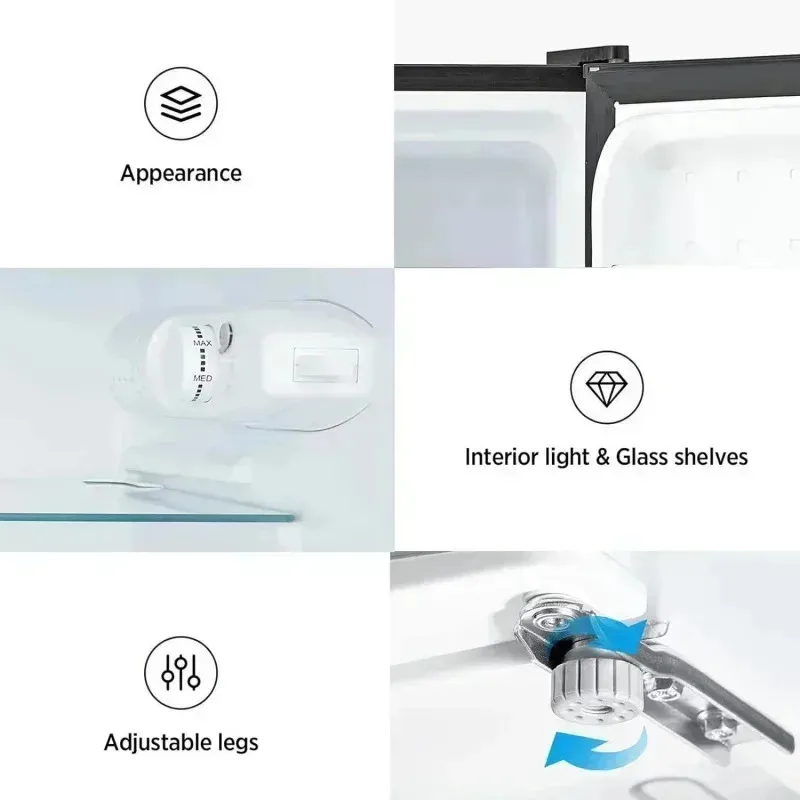 PMD4-Midea WHD-113FB1 ثلاجة صغيرة بباب مزدوج مع فريزر قابل للتعديل وإزالة الأرفف الزجاجية ثلاجة مدمجة، 3.1 قدم مكعب، $R