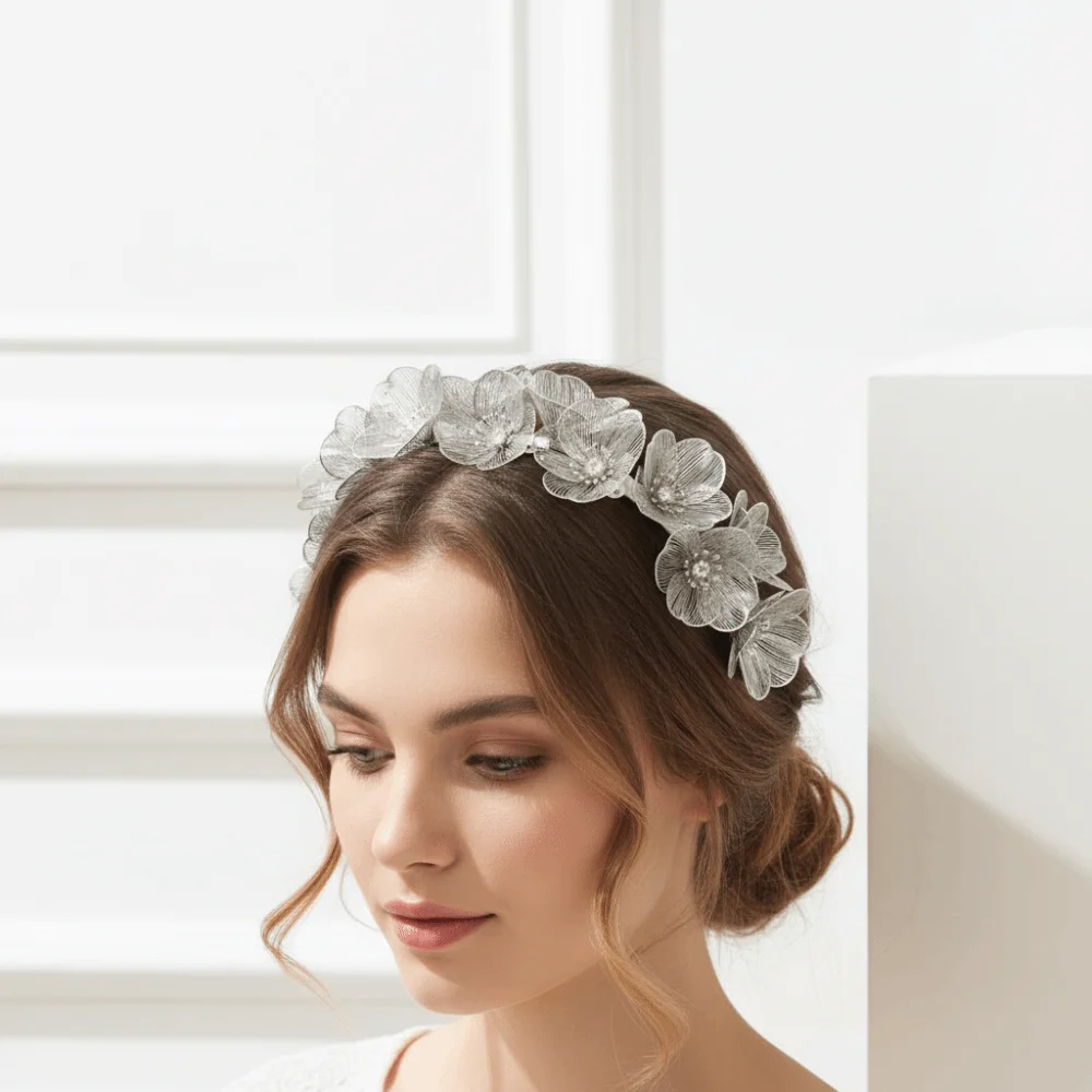 Elegant Heavy Industry Flower Headband Party Headwear Jewelry Gift Bridal Headband Gold Color Flower Hair Bands Ball Party