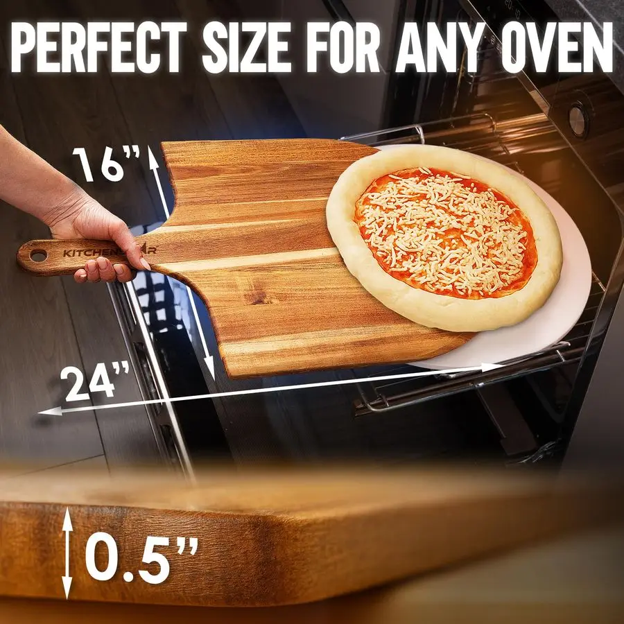 

16Inch Acacia Wood Pizza Peel Extra Large Wooden Cutting amp Serving Board with Handle Natural Oil Finish Ideal Pizza Oven Acces