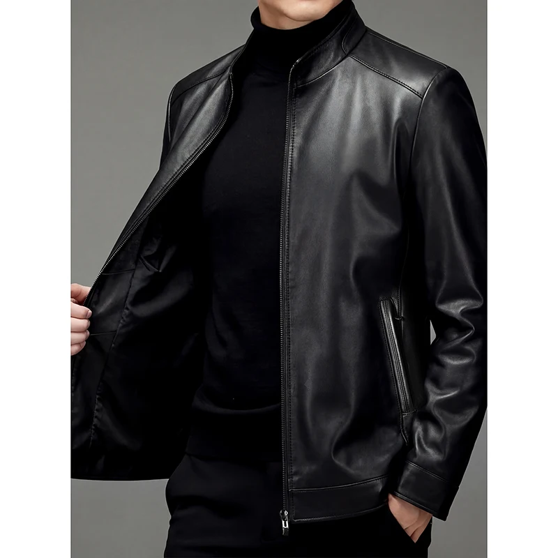 100% Sheepskin Genuine Leather Men's Stylish and Fashionable Leather Jacket, High-end Quality Fashion Outerwear, New Style Men's
