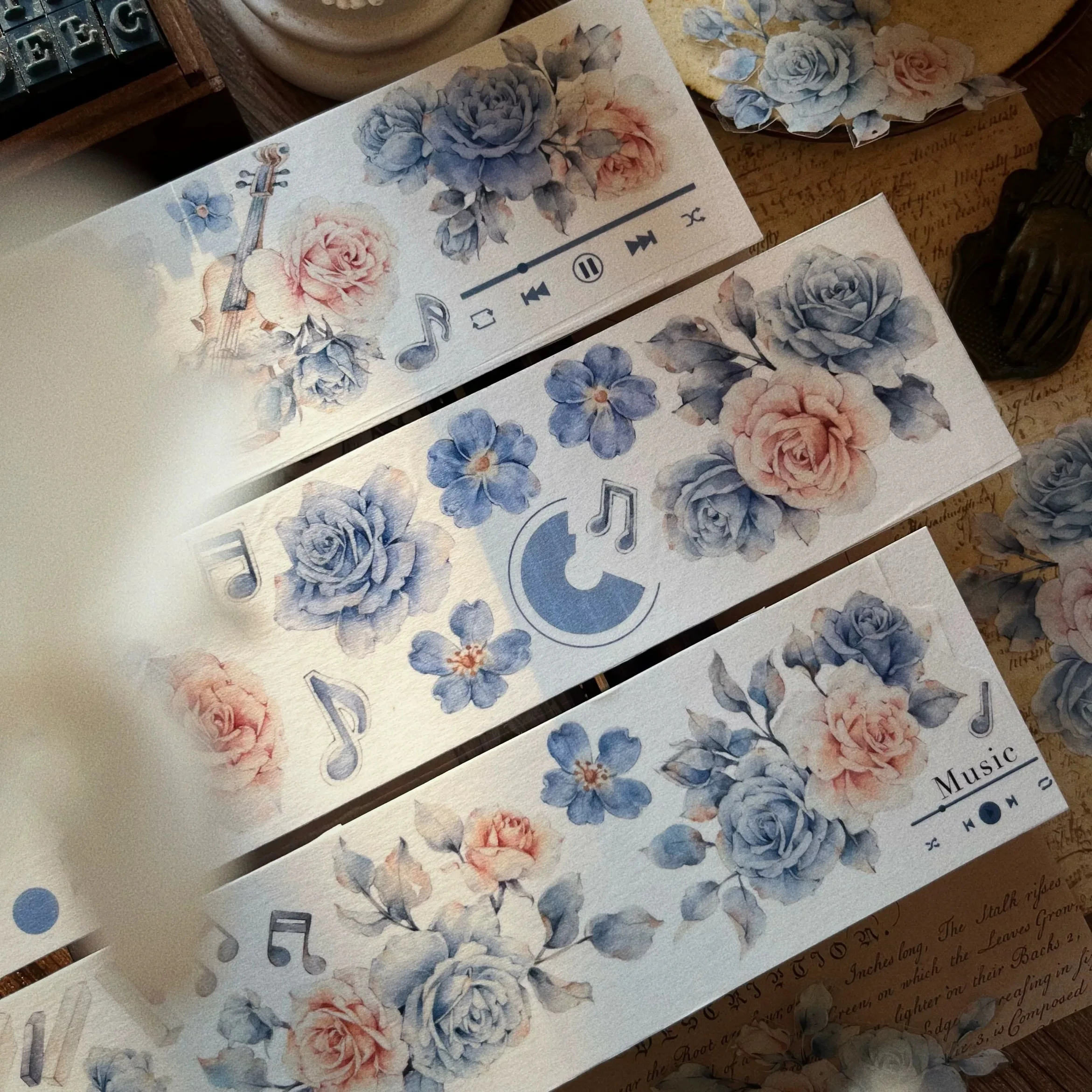 YiEr Studio Vintage Pink Blue Rose Floral Washi PET Tape Planner DIY Card Making Scrapbooking Plan Decorative Sticker