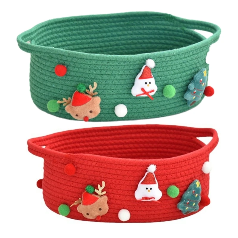 

2pcs Holiday Themed Cotton Rope Storage Bin Hand Woven Basket for Christmas Home Decoration Desktop Sundries