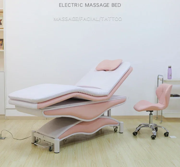 2026 Modern Pink Massage Tattoo Bed Cosmetic High-end Lifting Electric 3 Motors Beauty Salon Bed