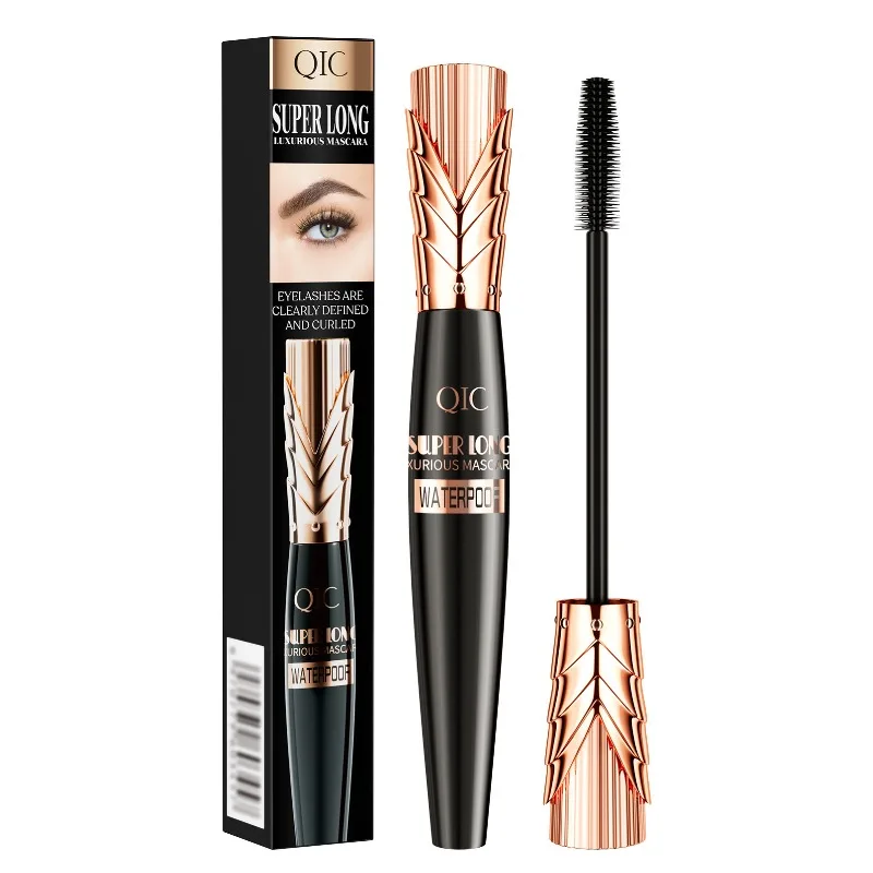 Black Crown-Tip Black & Gold Mascara 4D Large Brush Waterproof Volumizing Lengthening & Curling Long-Lasting Wear Cosmetic 1pcs