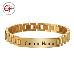 Goxijite Customizable Name Date 10mm Wide Bracelet Stainless Steel Bold Men's Lettering Bracelets Accessories Gift