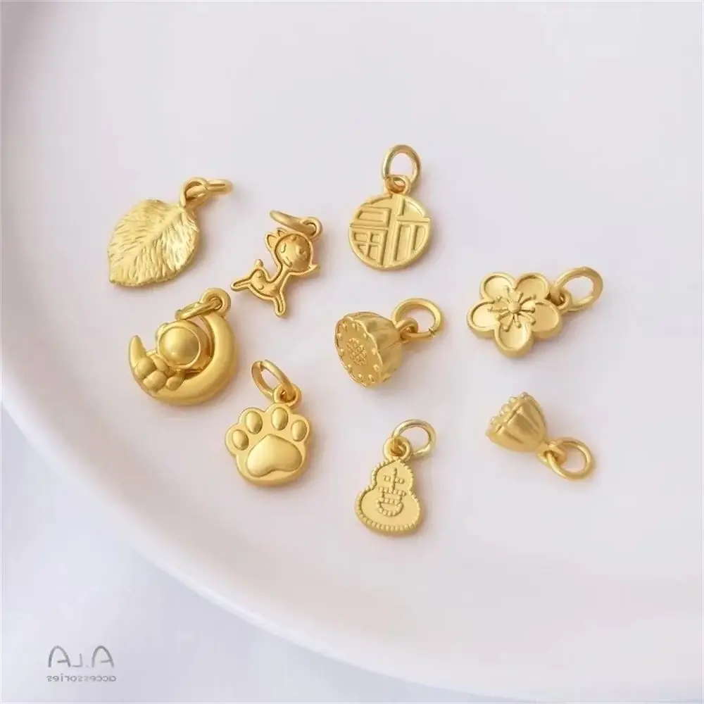 

14K Dumb Golden Lotus Gourd Fu Brand Cherry Blossom Tree Leaves Cat's Paw Fawn Pendant DIY Bracelet Jewelry Charms Pendant K404