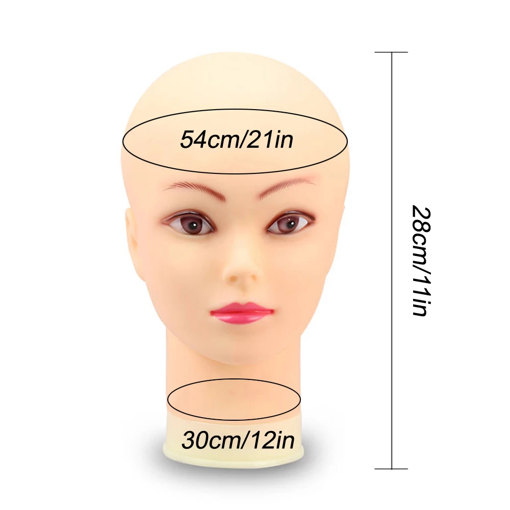 رأس عارضة أزياء أصلع مع حامل لعرض الشعر المستعار، مثالية لعرض القبعات والخوذات والنظارات أو الأقنعة