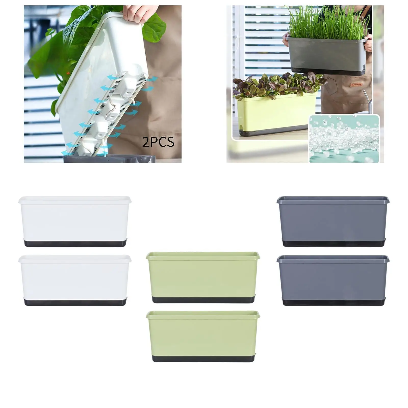2Pcs Window Box Planter Flower Pot with Absorbent Cotton Rope Multipurpose with Drainage Holes for Living Room Lightweight