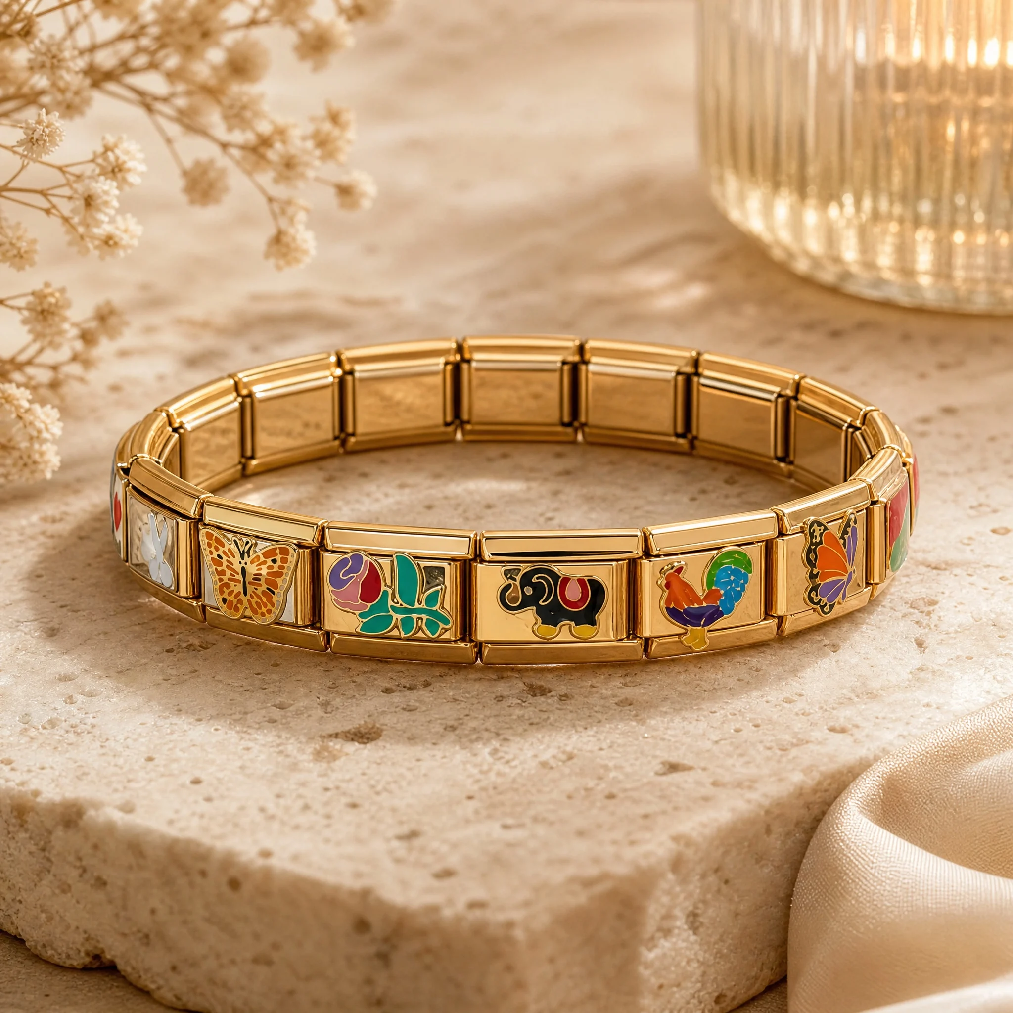 Benutzerdefinierte Goldfarbe Italien Charms personalisiertes italienisches Armband Poker Star Rose Eye Edelstahl 9mm Armband DIY Perlenschmuck – Detail 7