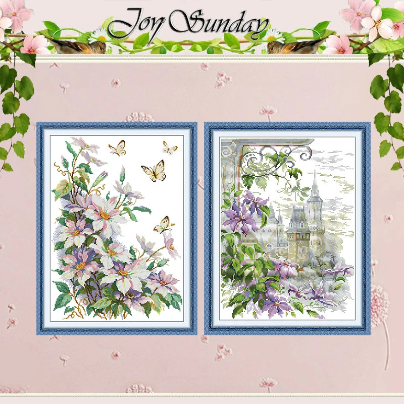 

Clematis Montana Цветочные узоры Набор для вышивки крестом DIY 11CT 14CT 16CT Штампованный DMC Набор для вышивки крестом Вышивка Рукоделие