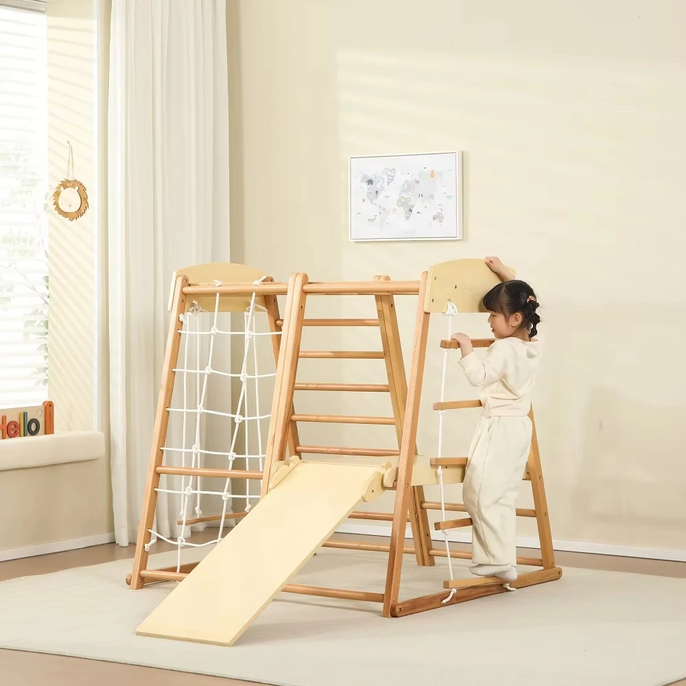 

Children Jungle Gym Kids Indoor Wooden Jungle Play Gym Playground Montessori Triangle Climbing Frame for Children
