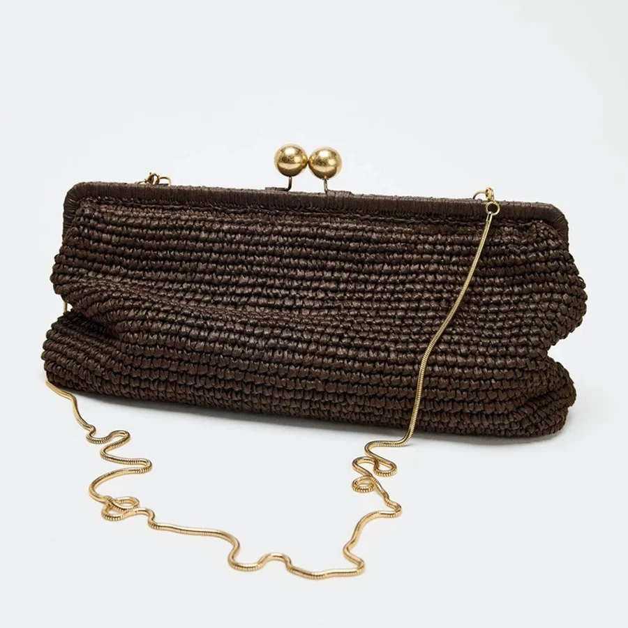 

Модная плетеная сумка-клатч из соломы с застежкой-кликлок, дизайнерская сумка через плечо в форме ракушки, ручной работы, летняя пляжная сумка для отпуска 2026