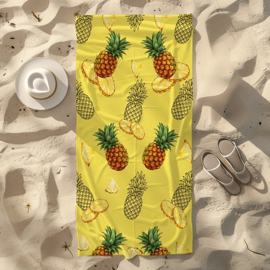 1pc Pineapple Pattern Beach Towel - Soft, Absorbent, Quick-Dry - Suitable for Swimming, Camping, and Bathing