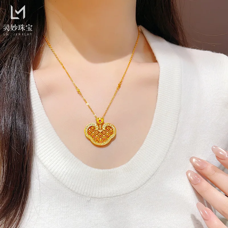 Zhao Lusi's same style 9999 real gold rose red diamond Fuqi Ruyi real gold lock bag necklace smart clavicle chain exquisite
