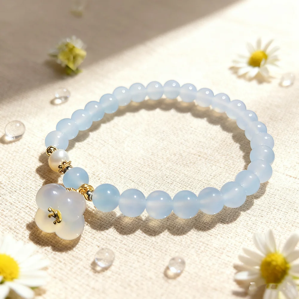 

Jewelry Bracelet Fashion Luxury niche Natural Aquamarine Chalcedony Flower Women's Bracelets Wisdom Courage Crystal Healing