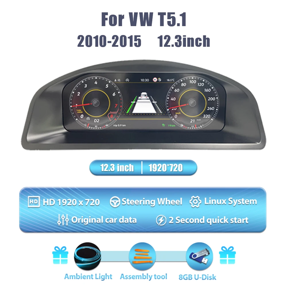 Wowuseful 12,3‘ LCD Digitales Dashboard für VW T5.1 2010-2015 Caravelle Multivan Transporter Digitales Kombiinstrument Tachometer – Detail 3