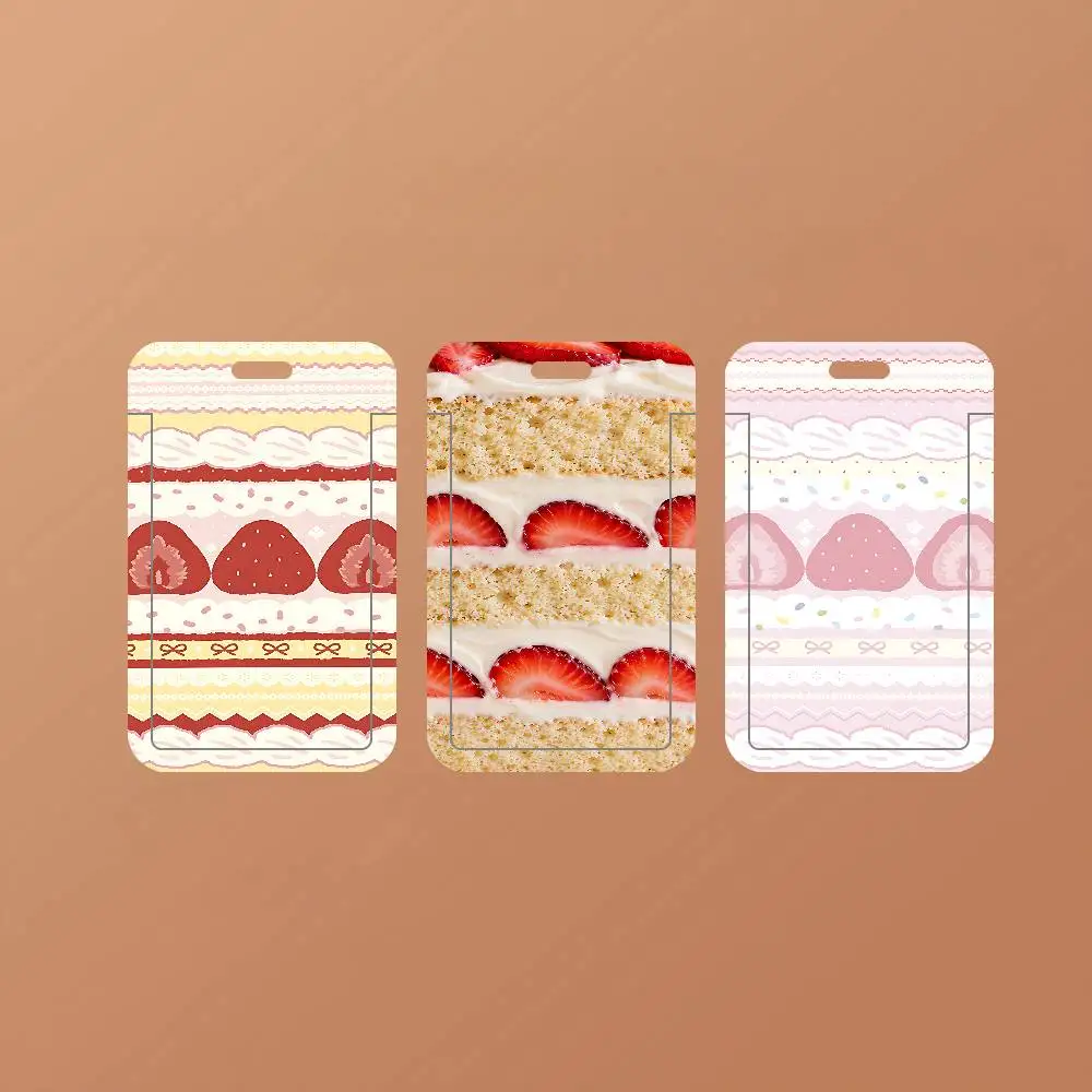 Cream Strawberry Cake Lace ID Card Holder Cute PVC Badge Holder Cartoon Card Cover Student ID Bus Card Case With Clear Window