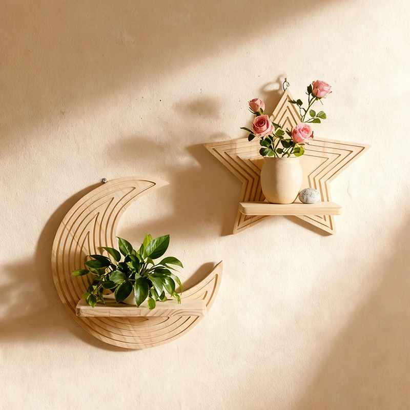 Wooden Wall Shelves Plant Display Floating Shelf Rustic Wall Mounted Storage Rack for Home Decor,Bedroom & Living Room