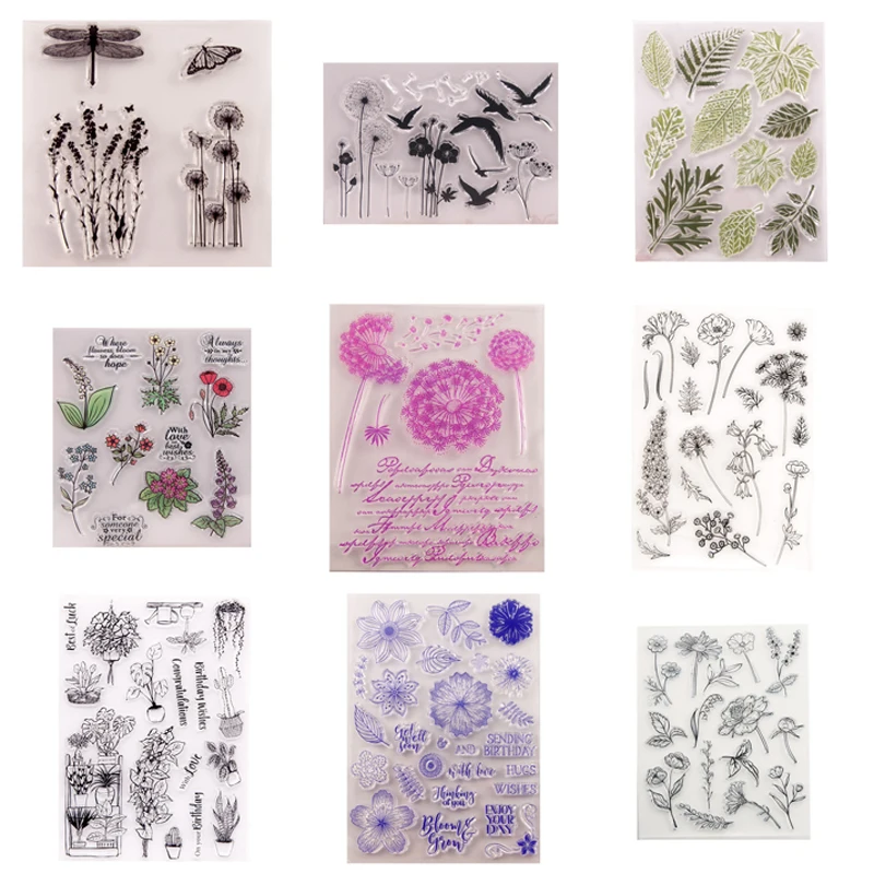 

Clear Stamps for Card Making, Silicone Stamp Flower Leaves Greetings Pattern for Scrapbooking DIY Cards Crafts Supplies