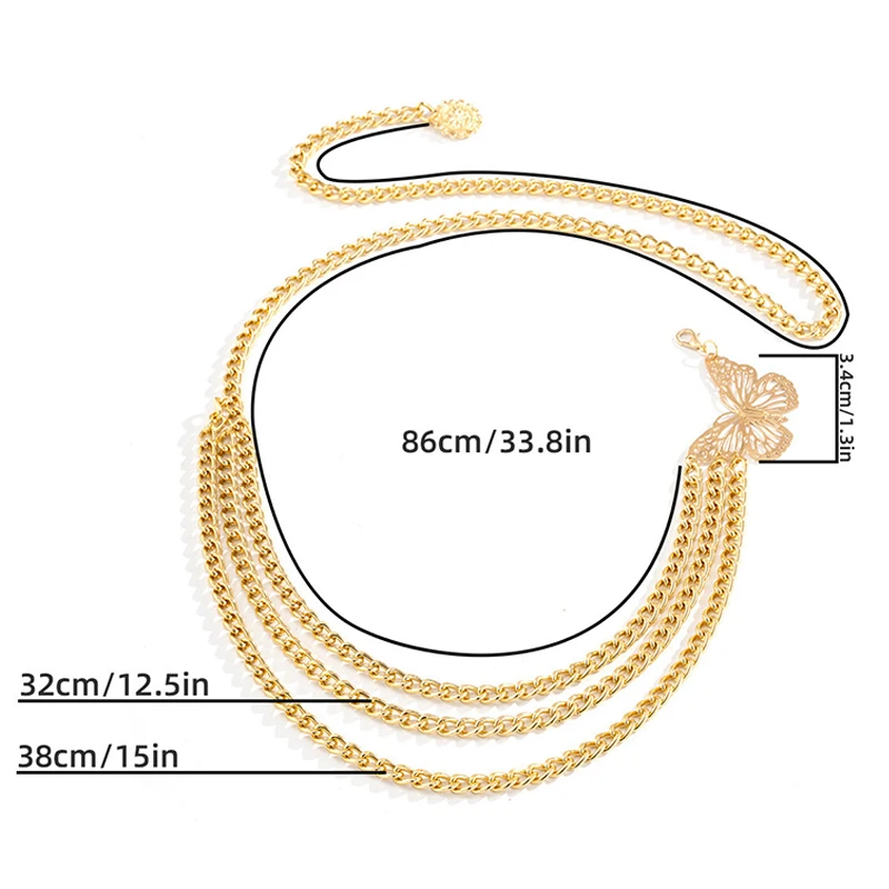 Butterfly Waist Chain Elegant Multi-Layer Tassel Waist Chain Belt For Women Fashion Metal High Waist Body Chain Dress Lady Belt