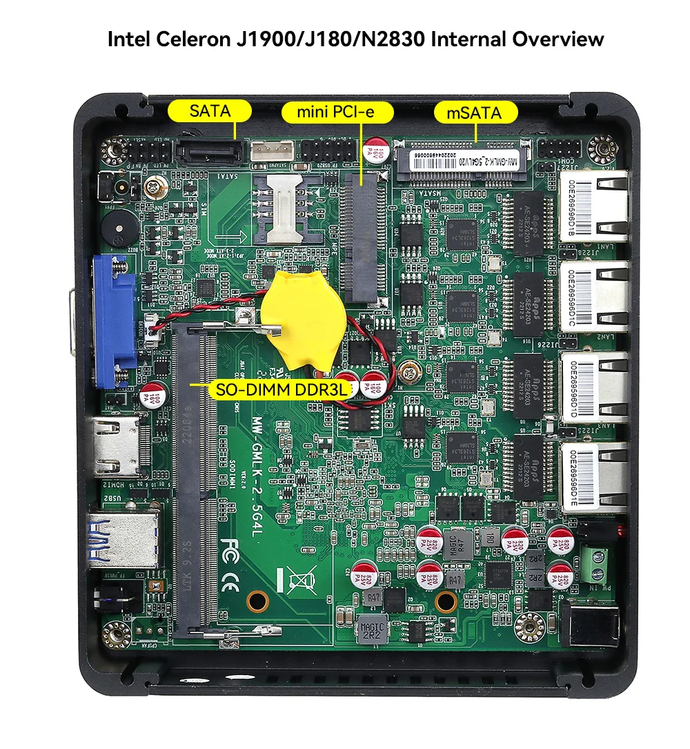 Intel Celeron J1900 N2830 Mini PC with 4xi226 LAN 1xHDMI 2xUSB Support Ubuntu Linux Firewall Router Appliance Windows10 Ready