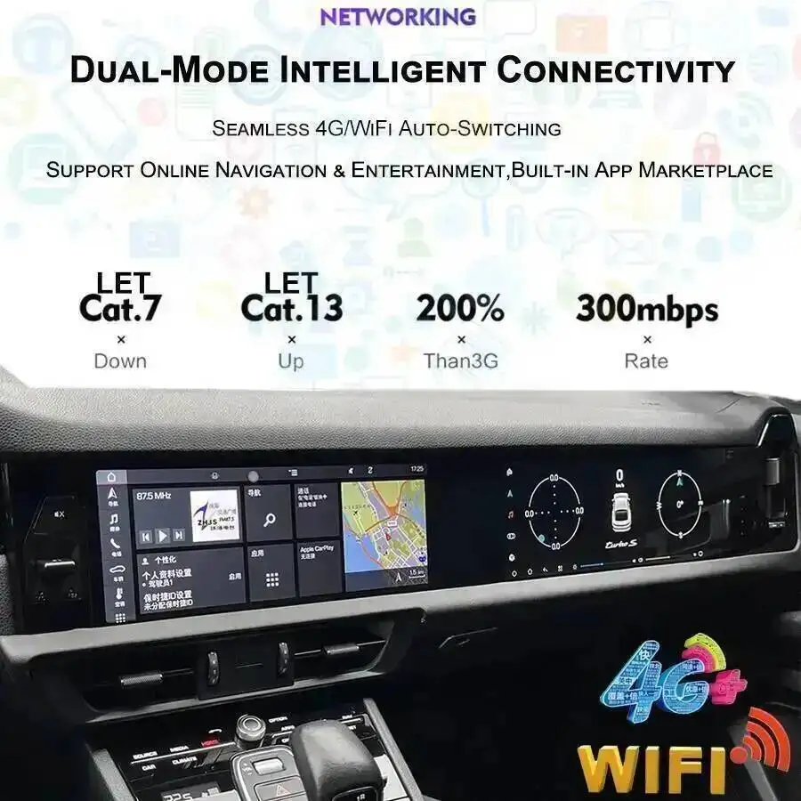 12.3+12.3Inch Interactive For Porsche Cayenne 2018-2024 GPS Android Auto Carplay HU Navigation Multimedia Player Car Radio 4G BT