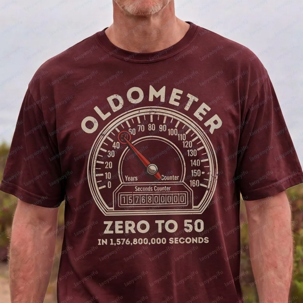 Oldometer Zero To 50 Funny 50th Birthday Graphic Men T Shirt Fashion Summer Short Sleeve Casual Shirts Vintage Speed Meter Tops
