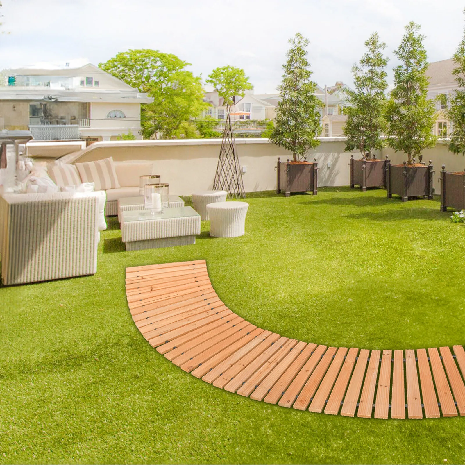 

8 ft L x 17 in W Curved Wooden Garden Pathway Roll Out Garden Walkway