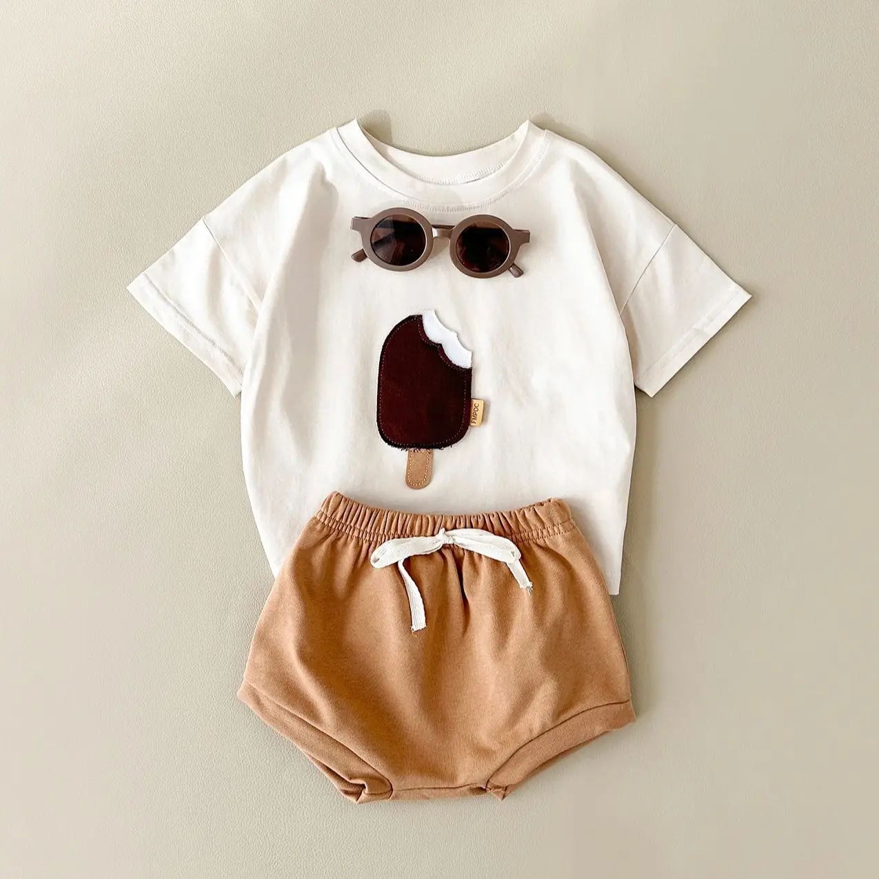 Ins Kleinkind Outfit Neugeborene Jungen Kleidung 2 Stück Mädchen Jungen Kinder Kleidung Set Eis Patch T-Shirt Dreieck Shorts 0-3y