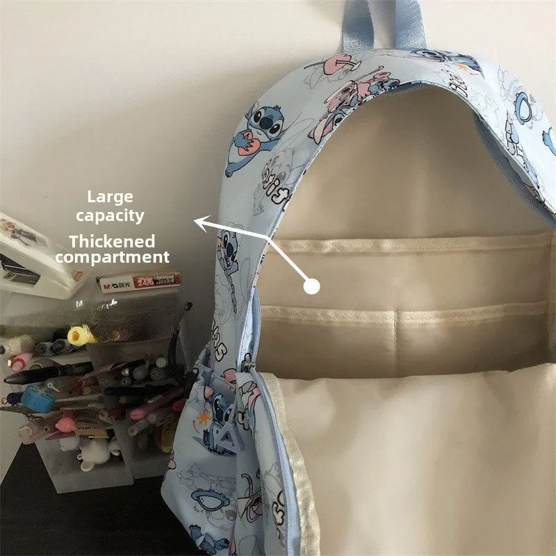 Disney High Quality Nylon Lightweight Cartoon Printed Stitch Student Backpack Campus Large Capacity Storage Backpack