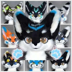 Furry Head Fursuit Kemono Head Custom Fursuit Headsets Dragon Dog Costume Animal Beast Clothing Plash Gloves Paw Fluffy