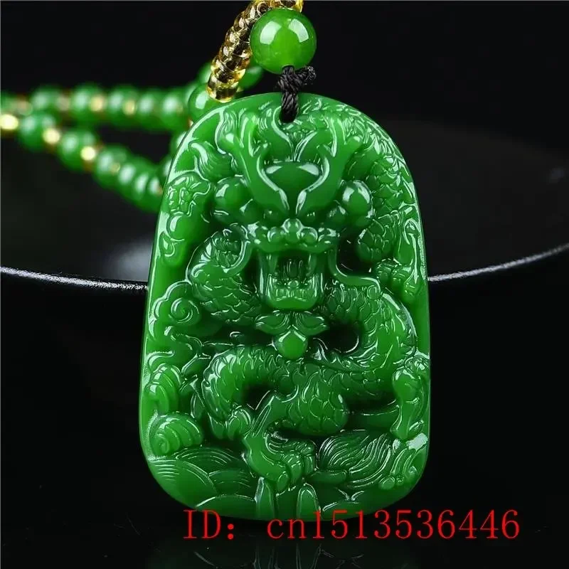 الطبيعية الخضراء اليشم زودياك التنين قلادة سحر أزياء الرجال النساء المجوهرات مصمم حفارة التميمة الفاخرة هدايا عيد تميمة